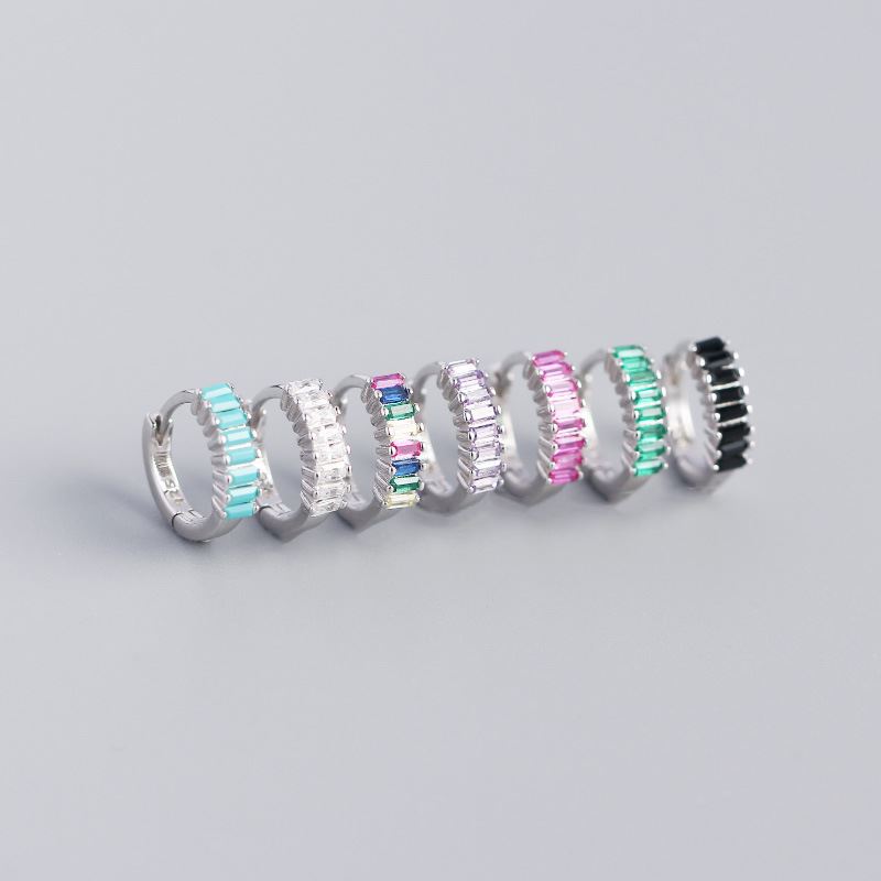 Rechteck CZ Circle Hoop Ohrringe aus 925 Sterlingsilber – Modern - SterlingSilberSchmuck