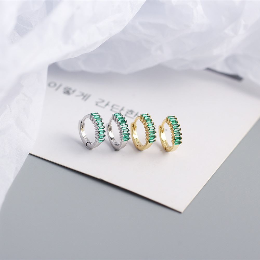 Rechteck CZ Circle Hoop Ohrringe aus 925 Sterlingsilber – Modern - SterlingSilberSchmuck