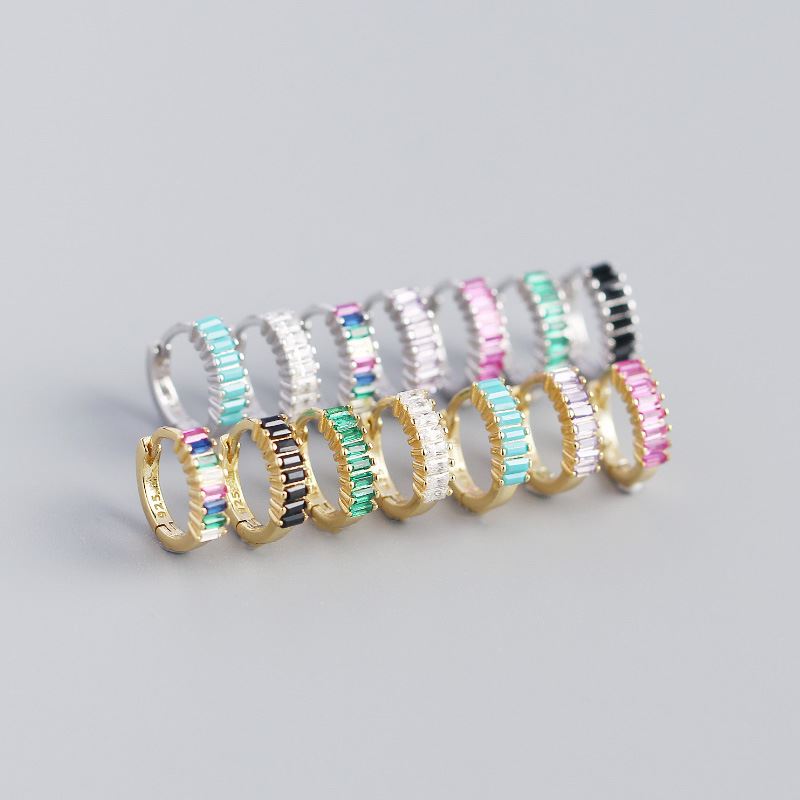Rechteck CZ Circle Hoop Ohrringe aus 925 Sterlingsilber – Modern - SterlingSilberSchmuck