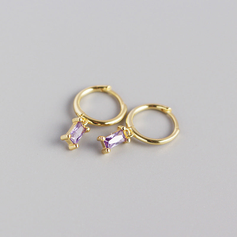 Geometry Rectangle CZ 925 Sterling Silver Hoop Earrings - SterlingSilberSchmuck
