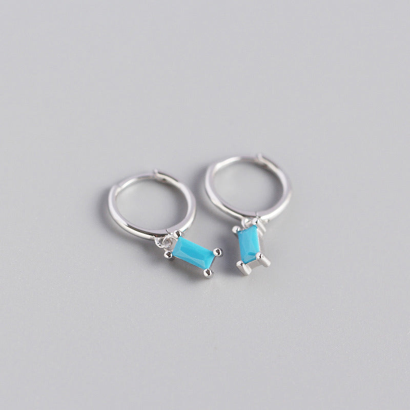 Geometry Rectangle CZ 925 Sterling Silver Hoop Earrings - SterlingSilberSchmuck