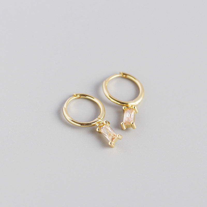 Geometry Rectangle CZ 925 Sterling Silver Hoop Earrings - SterlingSilberSchmuck