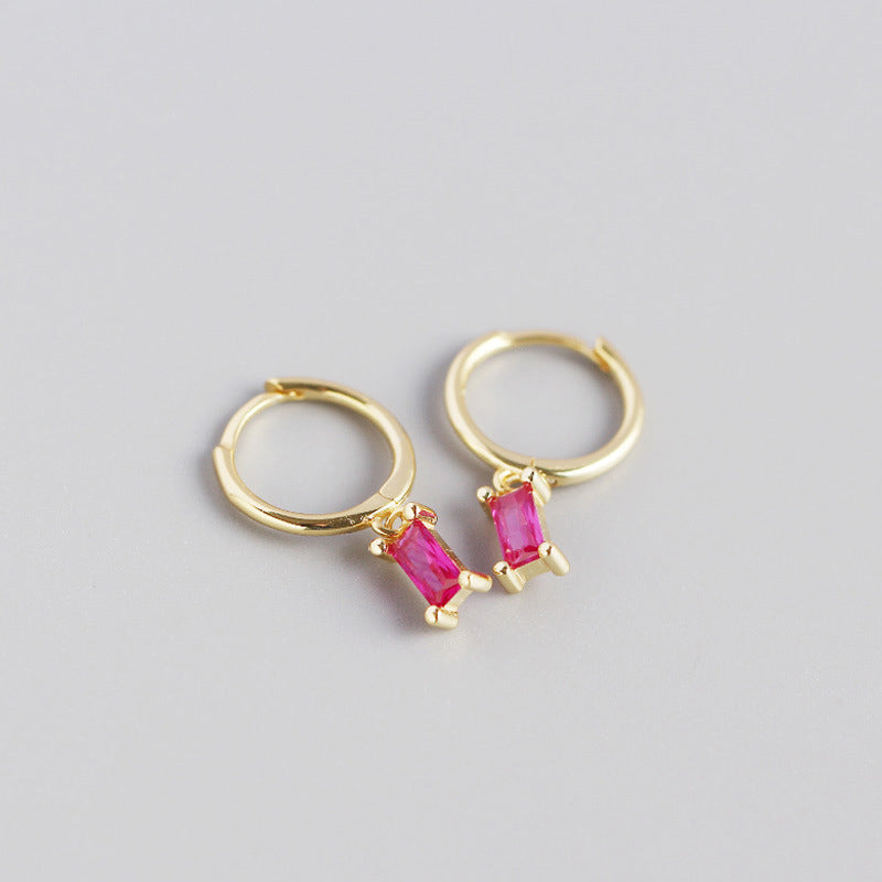 Geometry Rectangle CZ 925 Sterling Silver Hoop Earrings - SterlingSilberSchmuck