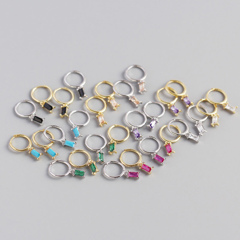 Geometry Rectangle CZ 925 Sterling Silver Hoop Earrings - SterlingSilberSchmuck
