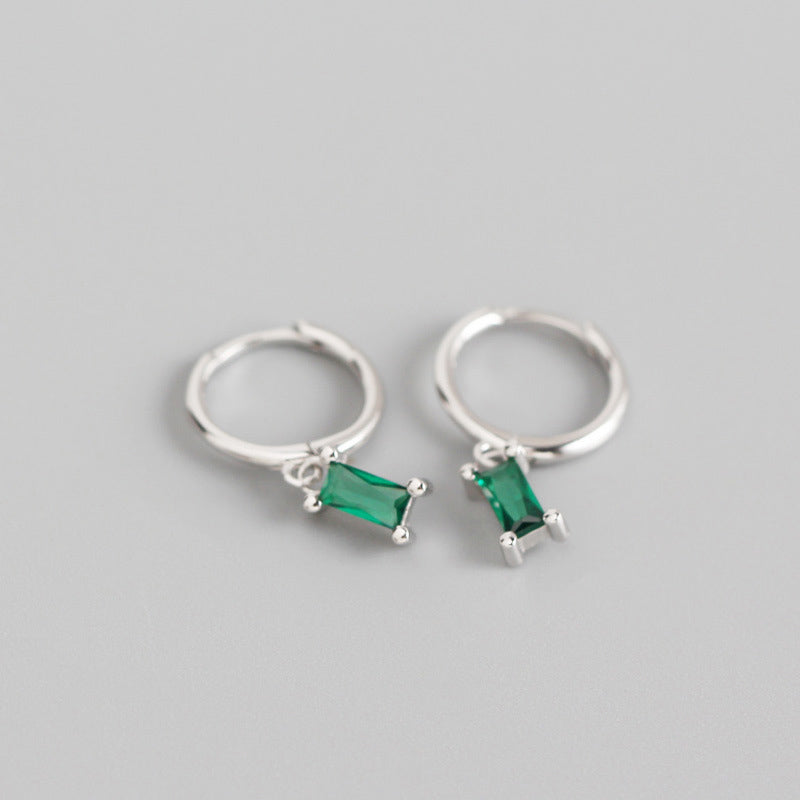 Geometry Rectangle CZ 925 Sterling Silver Hoop Earrings - SterlingSilberSchmuck