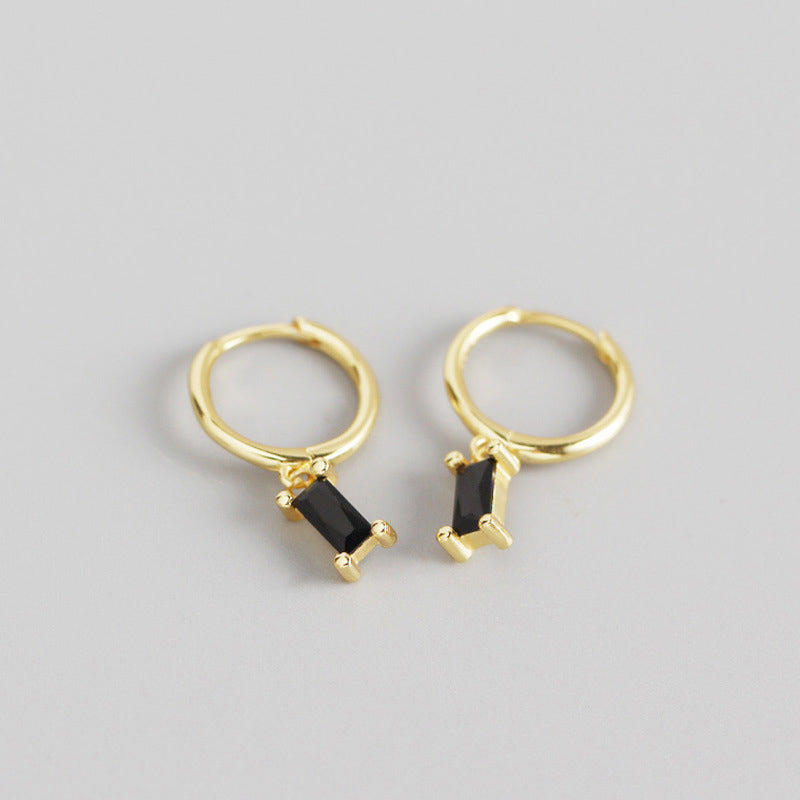 Geometry Rectangle CZ 925 Sterling Silver Hoop Earrings - SterlingSilberSchmuck