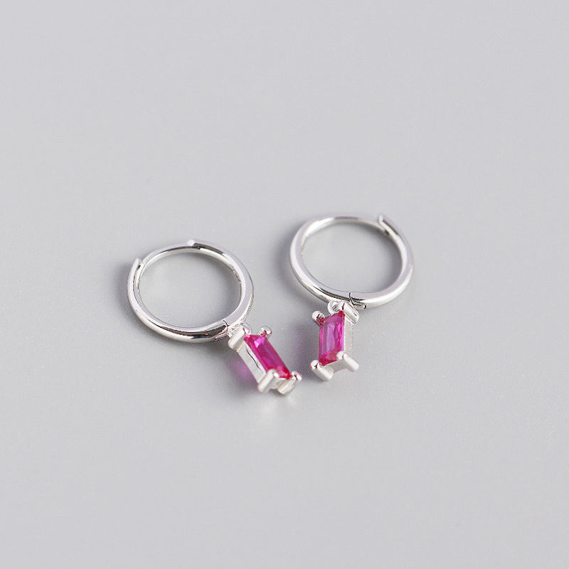 Geometry Rectangle CZ 925 Sterling Silver Hoop Earrings - SterlingSilberSchmuck