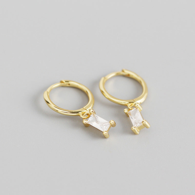 Geometry Rectangle CZ 925 Sterling Silver Hoop Earrings - SterlingSilberSchmuck