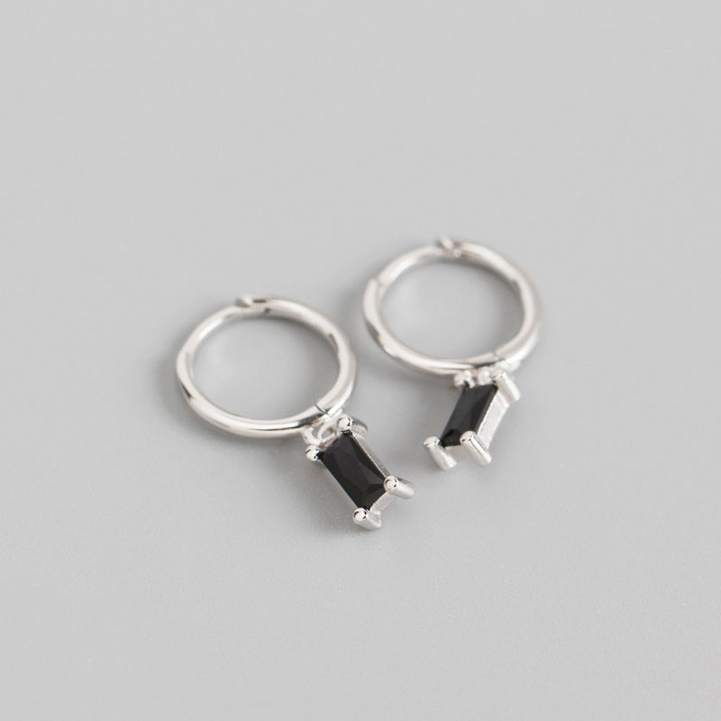 Geometry Rectangle CZ 925 Sterling Silver Hoop Earrings - SterlingSilberSchmuck