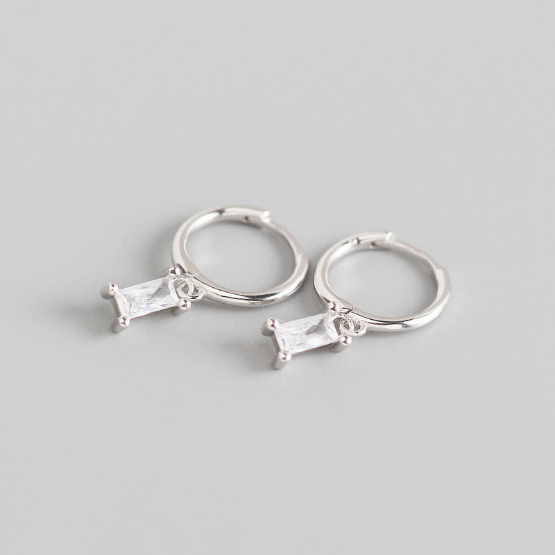 Geometry Rectangle CZ 925 Sterling Silver Hoop Earrings - SterlingSilberSchmuck
