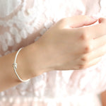 Lade das Bild in den Galerie-Viewer, Love Single Knot Open Size 925 Sterling Silver Cuff Bracelet Bangle
